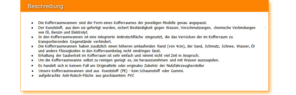 Kofferraumwanne Anti-Rutsch für Citroen C8 Bj ab 8//2002 bis 2014